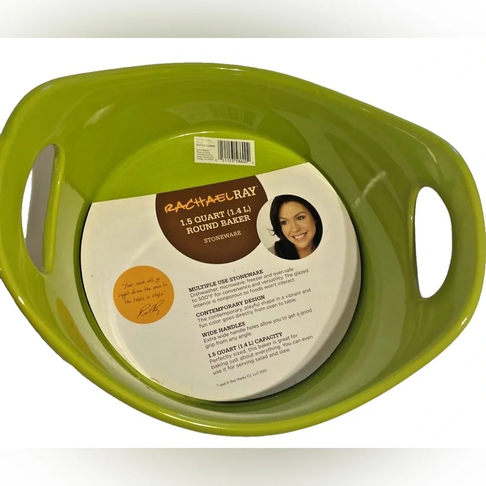 RACHAEL RAY 1.5 Round Open Baker Stoneware - Lime Green NEW